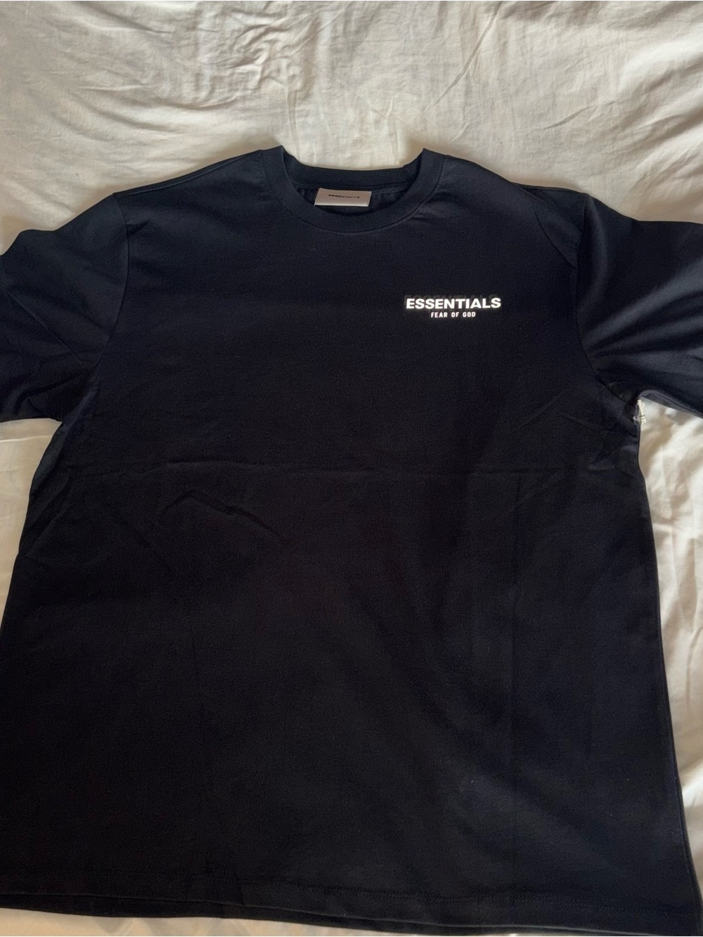 Fear of God ESSENTIALS Black Short Sleeve Tee with White Chest Logo